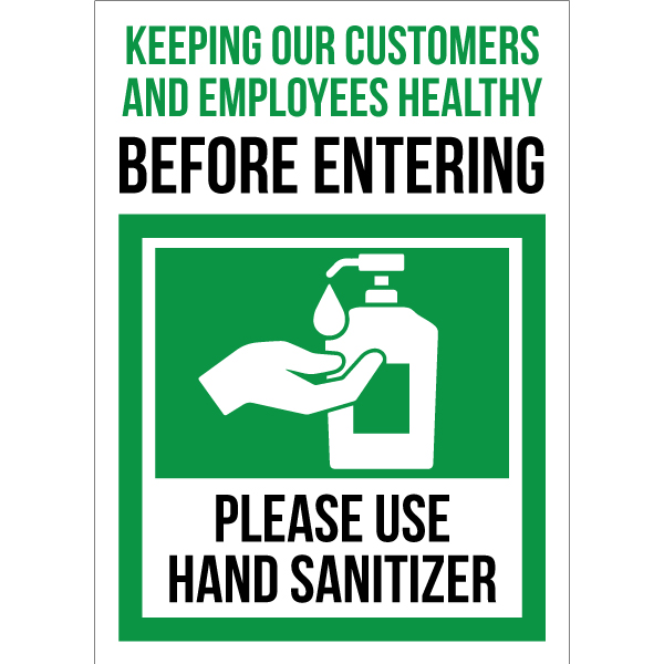 Sticker requesting each person sanitize before entering