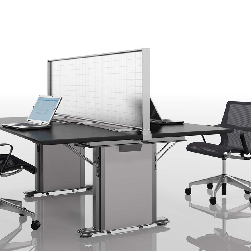 Egan M Series Glass Tablescreen Between Desks in Open Office